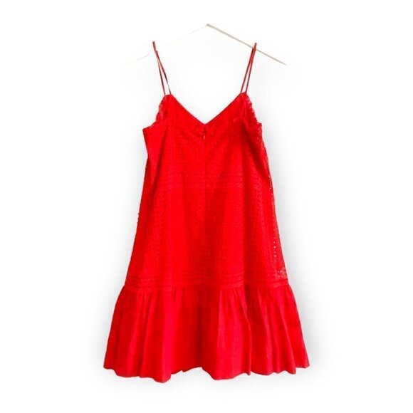 J.Crew Ruffle-hem Spaghetti Strap Eyelet Dress Red, Size 00 - Picture 4 of 11